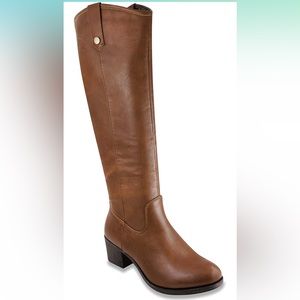 Women's Riding Boot with Double Pull Tab and Studs - Side Zip Closure - Tan